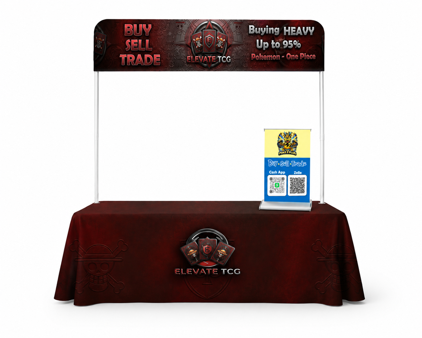 8ft Header + 8ft Tablecloth + Table Top Small Banner Bundle