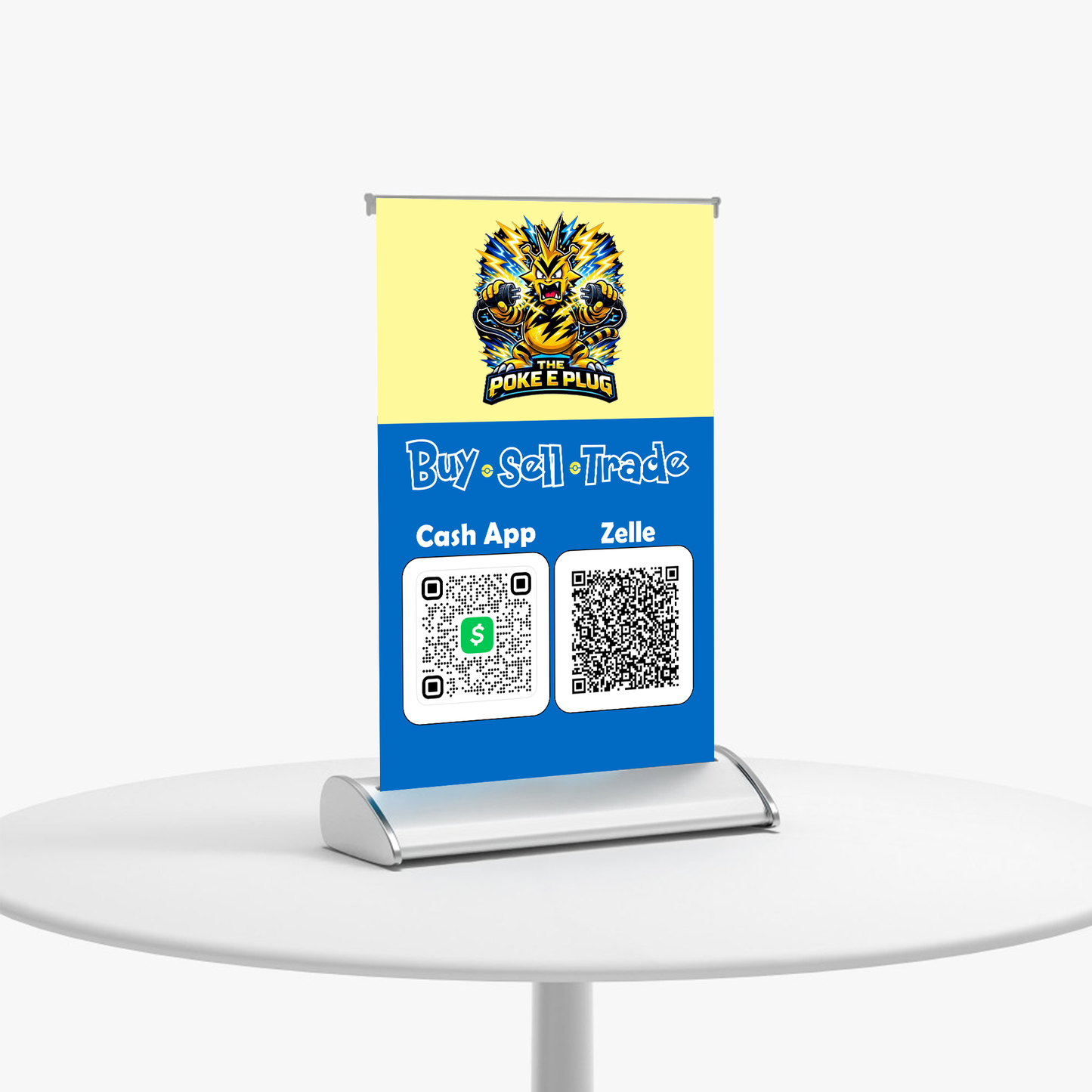Compact retractable banner design example for a TCG booth table