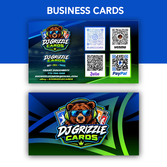 Custom business cards for a card show vendor with QR code and payment info