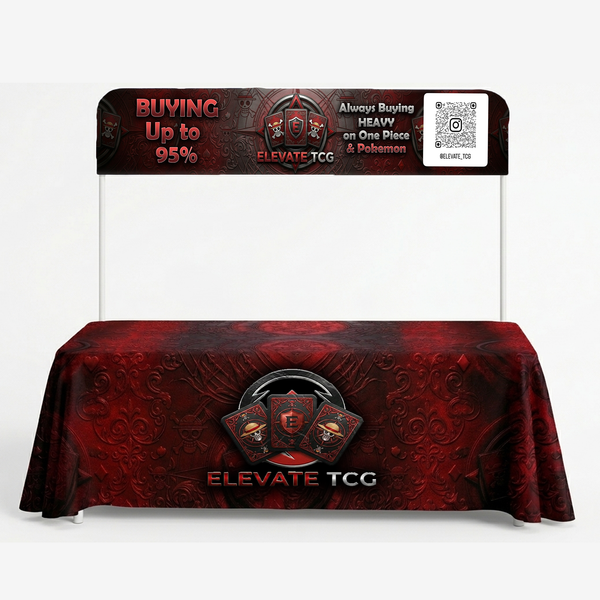 Elevate TCG branded table-top header for card show booth