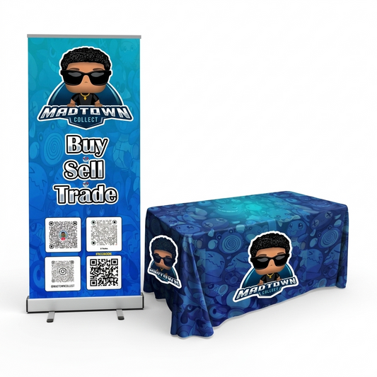 Starter vendor TCG booth bundle with retractable banner and table cloth