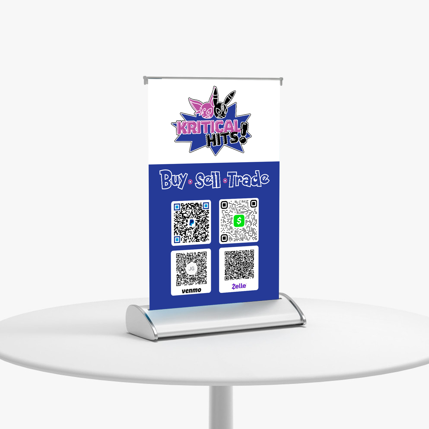 Table-top retractable banner for a card show vendor table