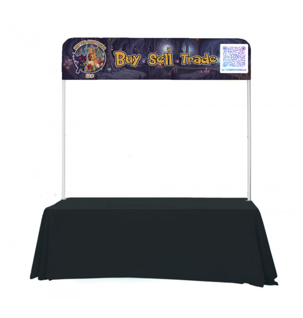 Overhead banner branded booth example