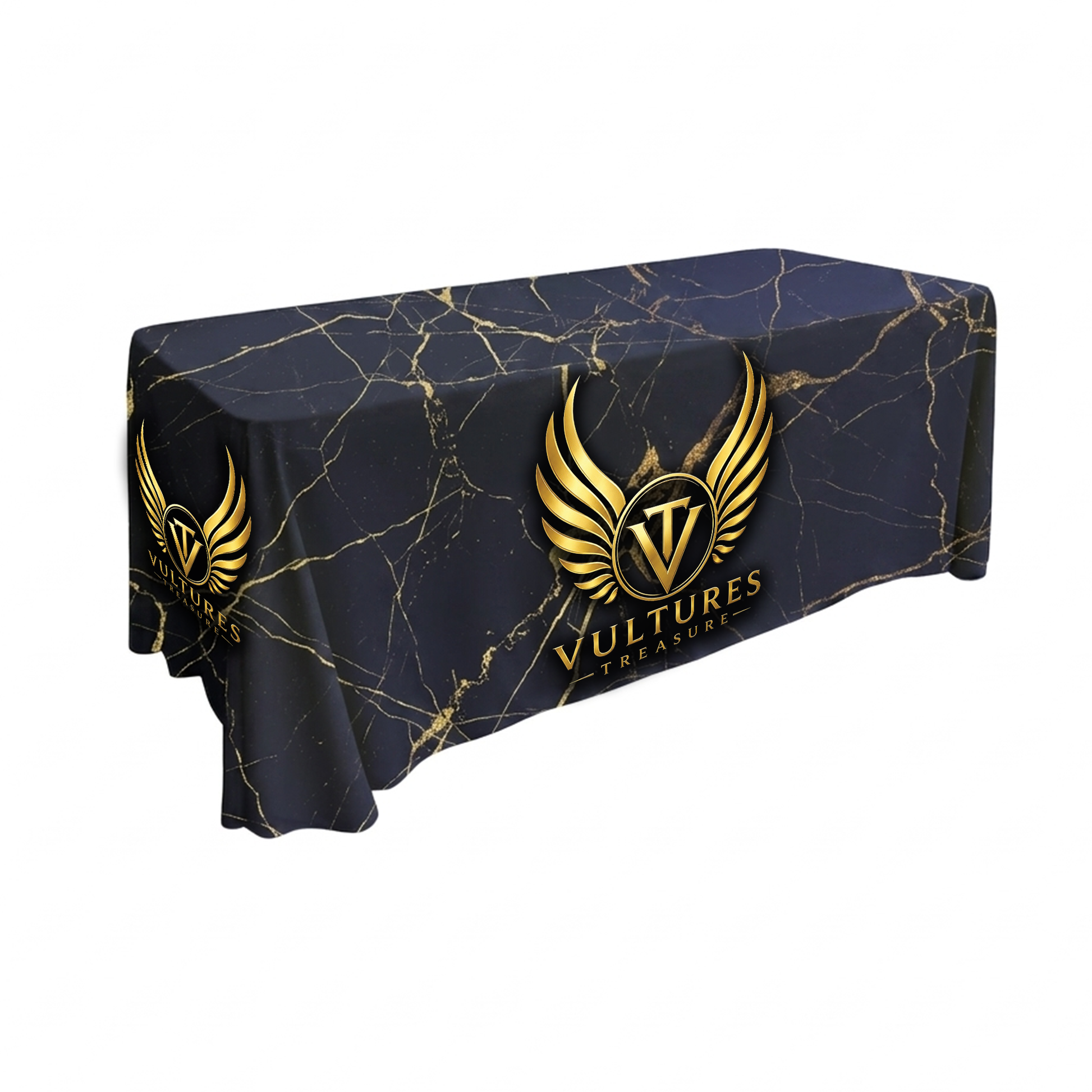 Custom tablecloth design example for a trading card show vendor